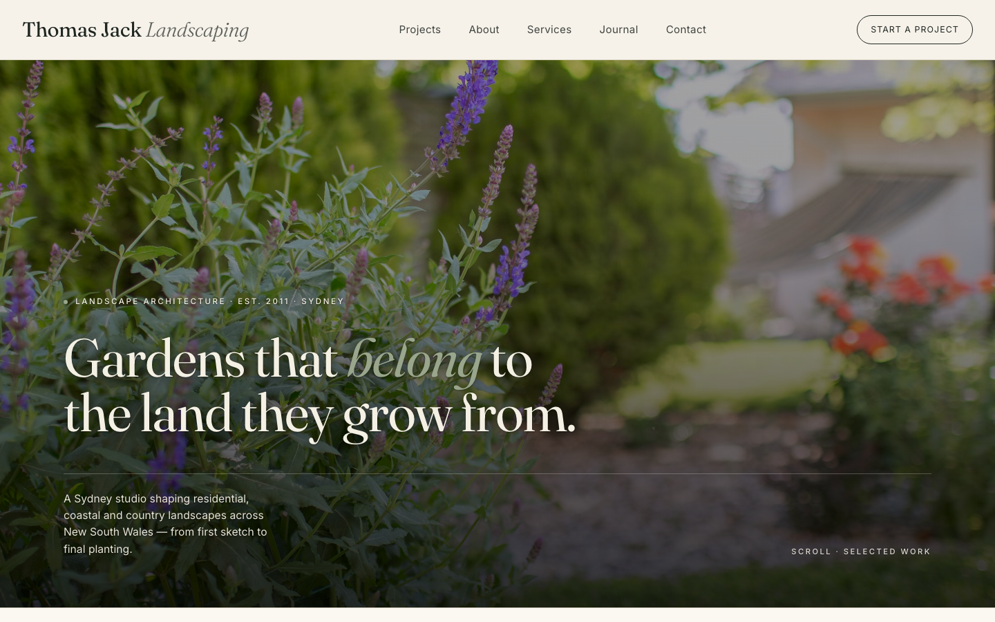 Thomas Jack Landscaping — a Sydney landscape architecture studio portfolio site designed and built by Venture Drake.